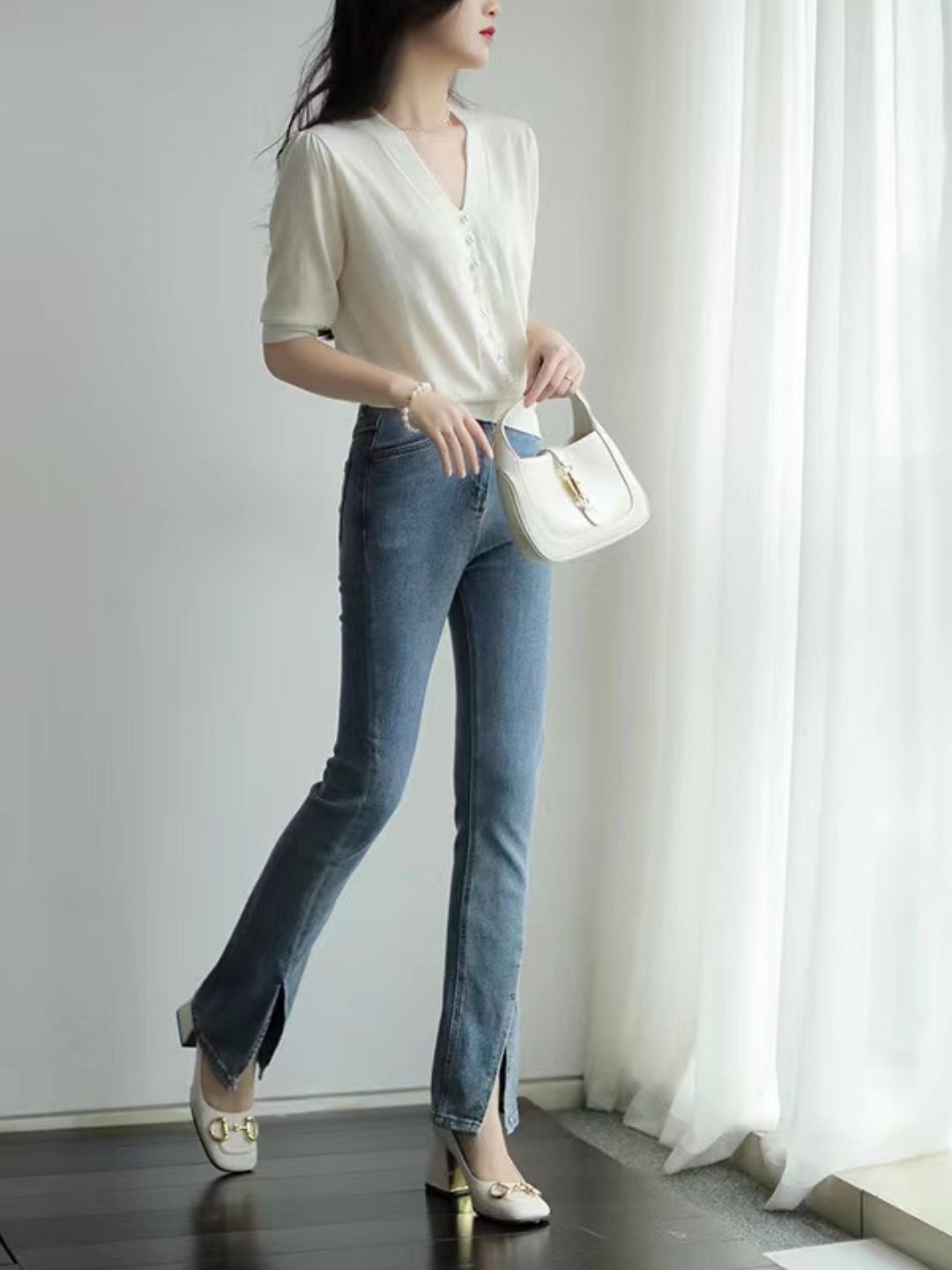 V-neck Sweater Top - Green