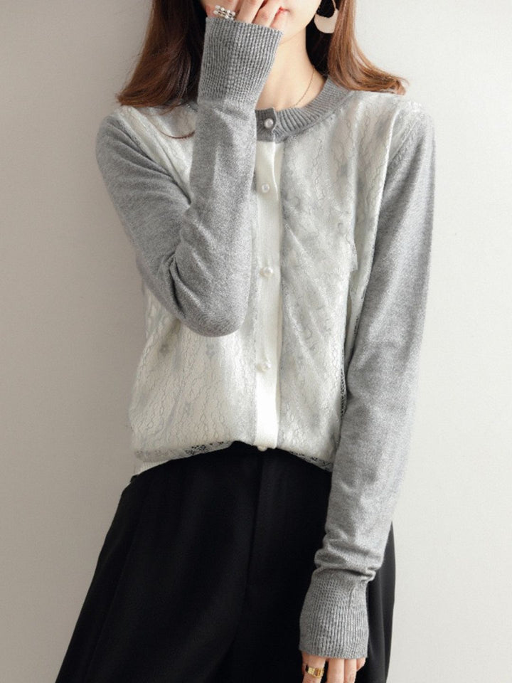 Crew Neck Lace Knit Sweater