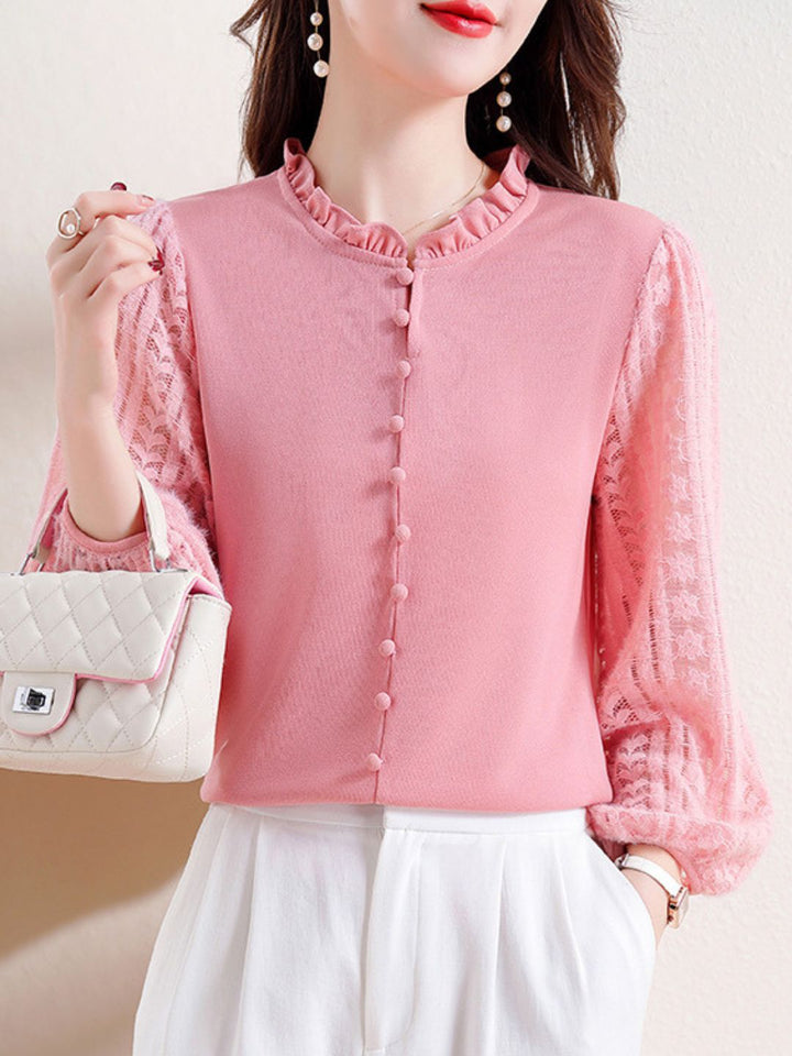 Elegant Lace Lantern Sleeve Top