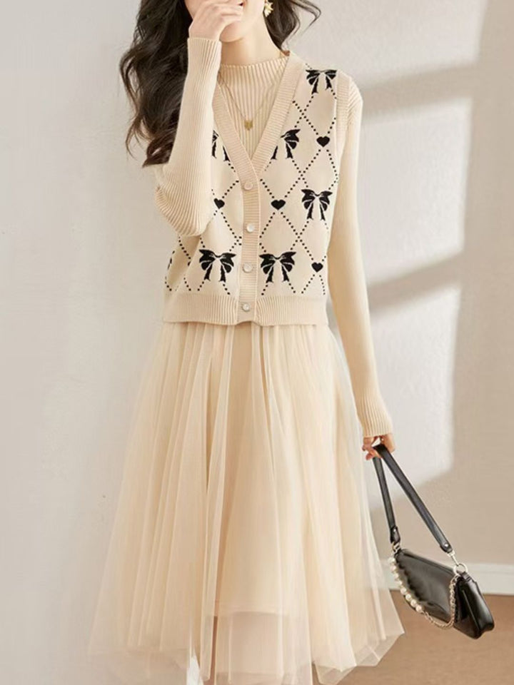 Fashion Knitted Two-piece Dress - Black