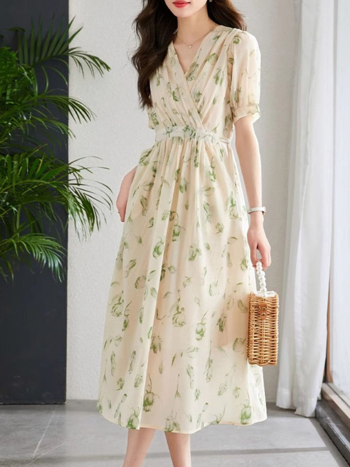 Temperament Short Sleeve Chiffon Dress - Black