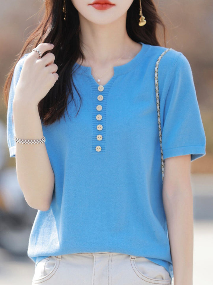 V-Neck Solid Color Loose Top - Pink