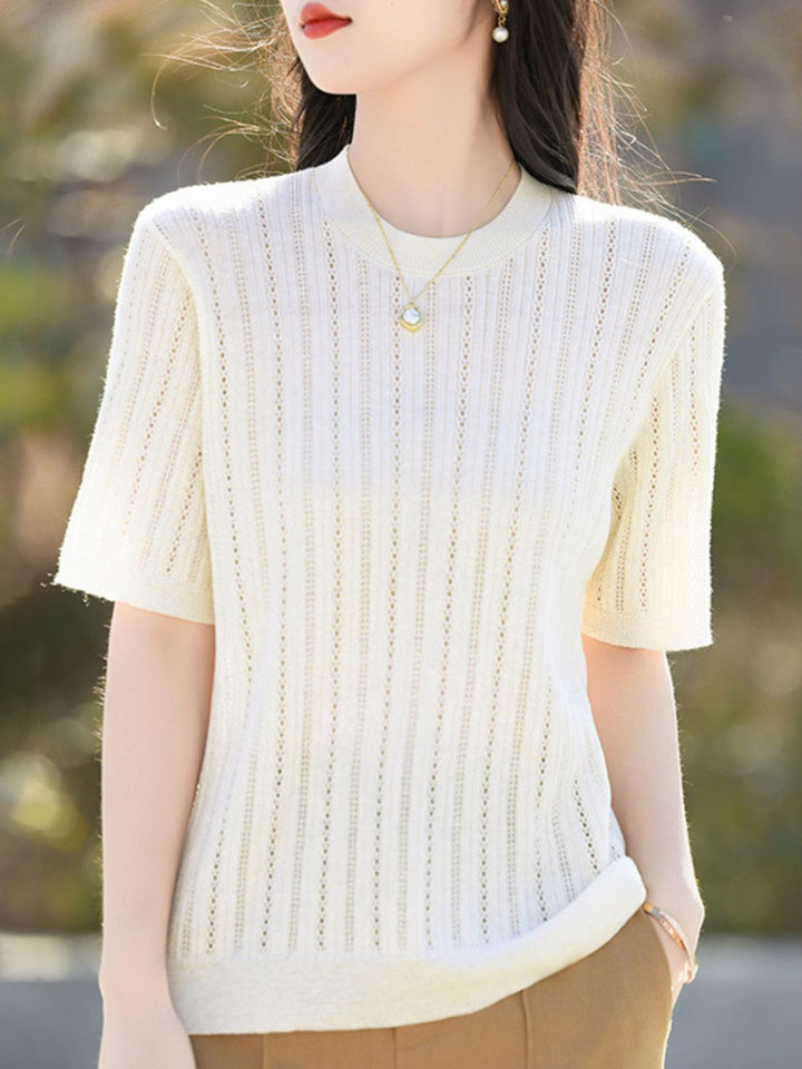 Solid Color Round Neck Thin Knitted Top
