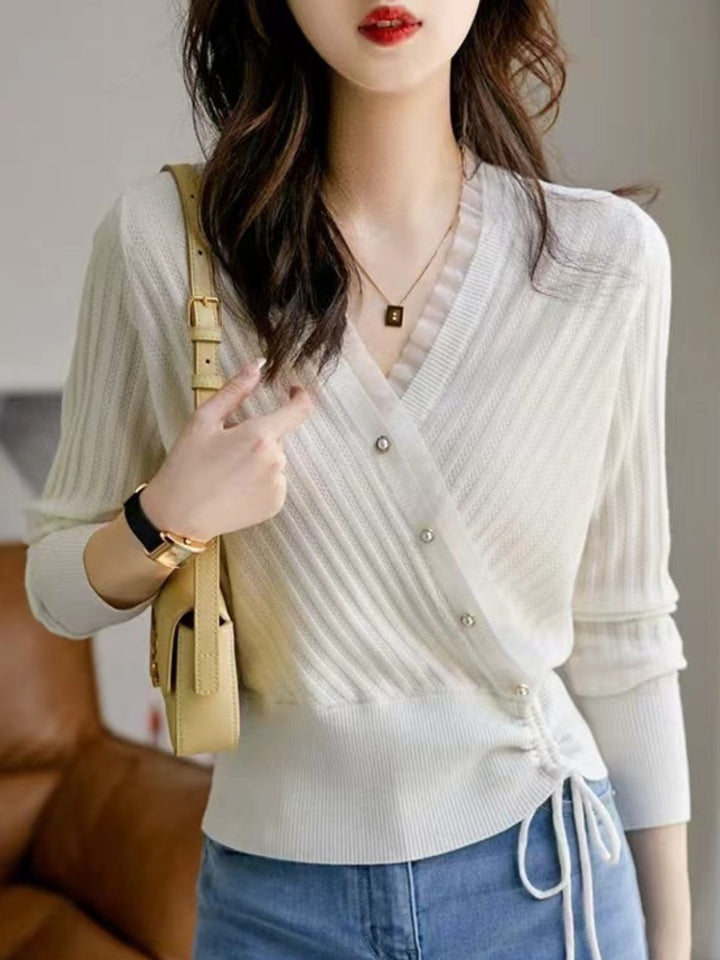 Classic Drawstring Auricular Knitted Top