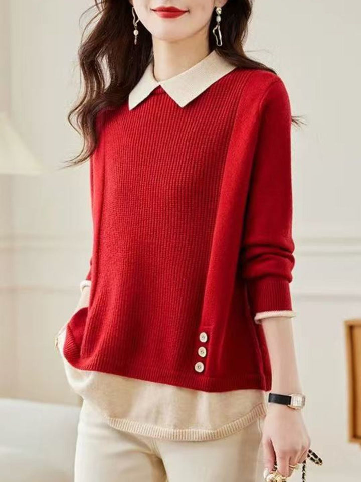 Classic Casual Lapel Sweater - Red