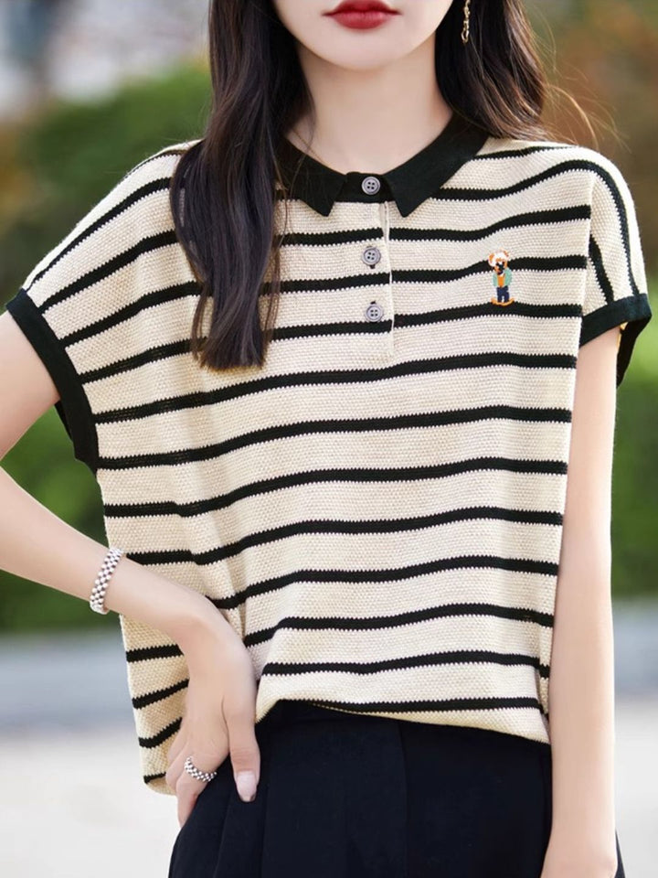 Contrast Stripe Polo Neck T-Shirt
