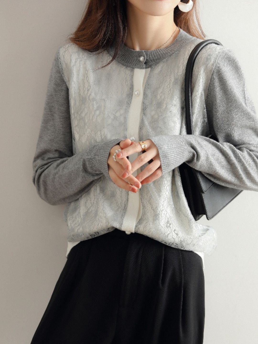Crew Neck Lace Knit Sweater