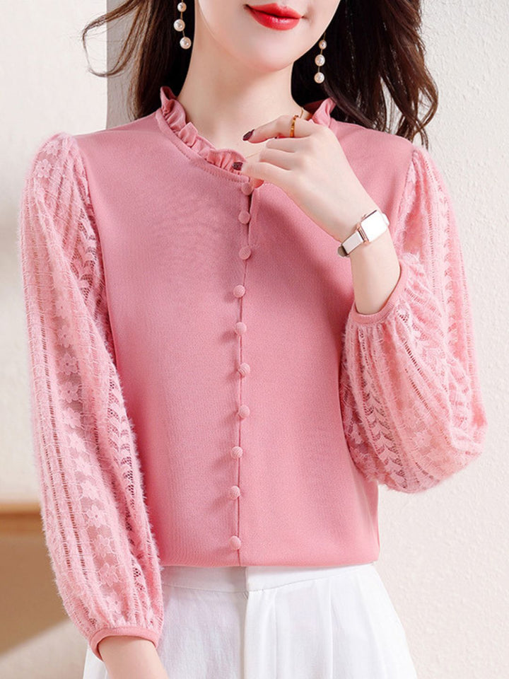 Elegant Lace Lantern Sleeve Top