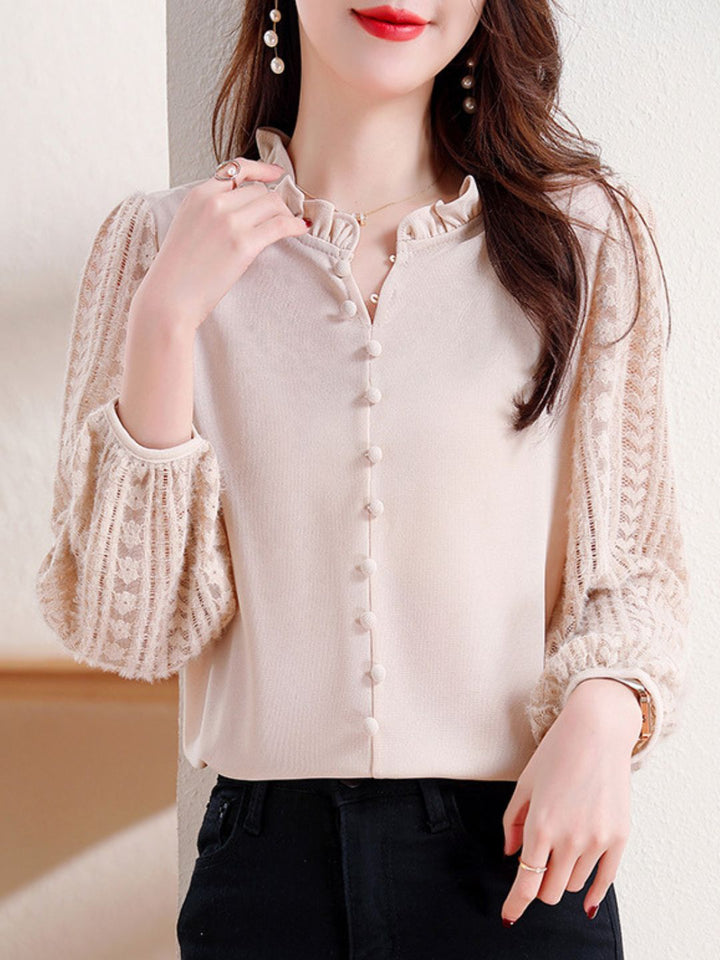 Elegant Lace Lantern Sleeve Top