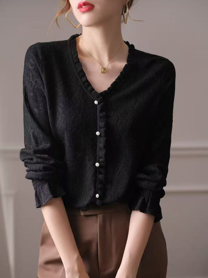 Hollow Fungus Lace V-Neck Top