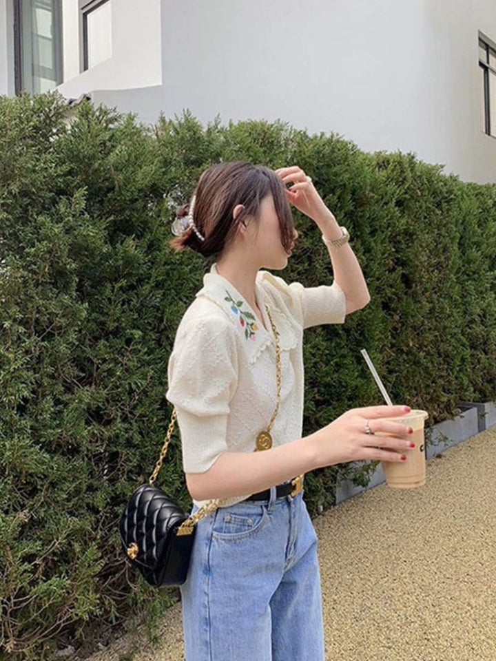 Embroidered Shirt - Half Sleeve - Apricot