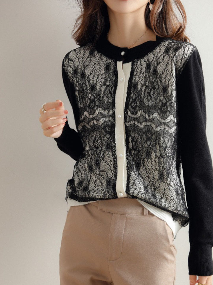 Crew Neck Lace Knit Sweater