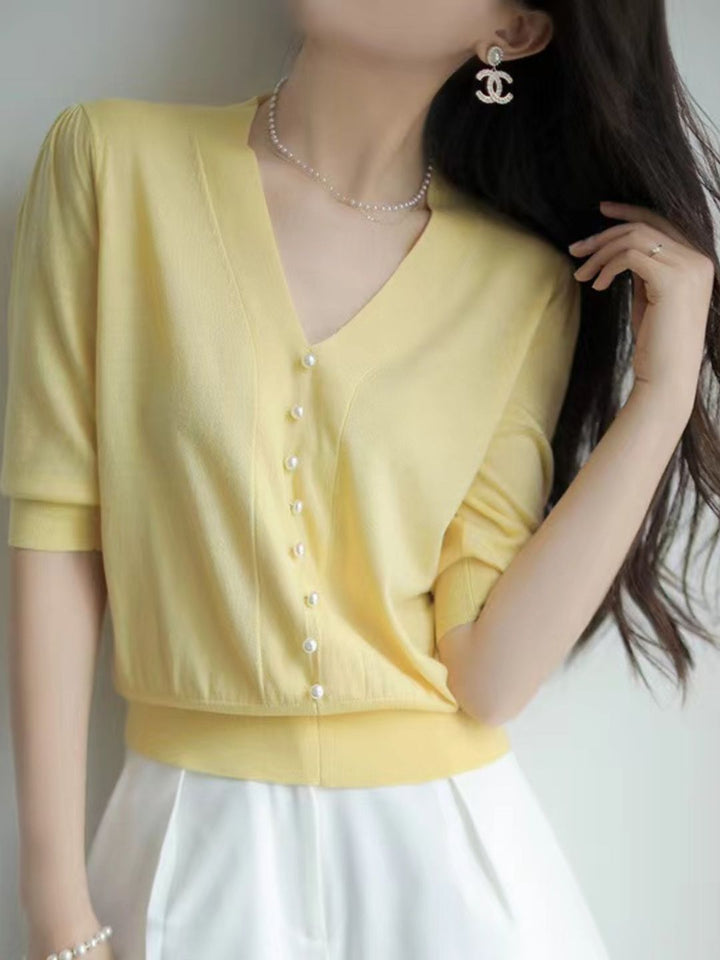 V-neck Sweater Top - Green