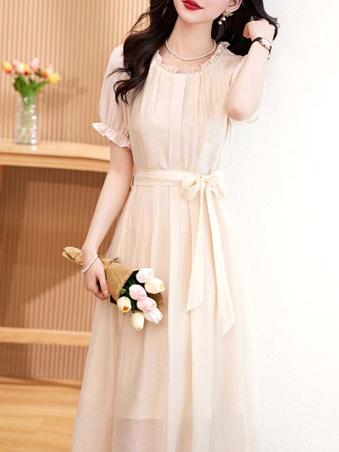Elegant Slim Waist Dress - Black