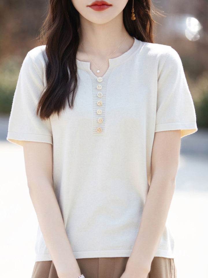 V-Neck Solid Color Loose Top - Pink