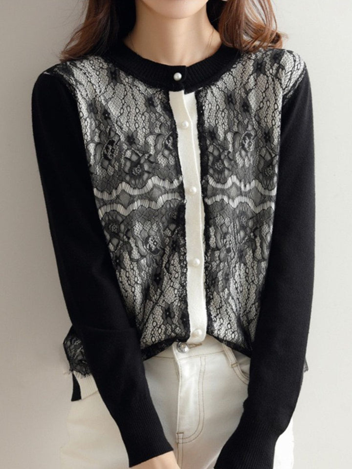 Crew Neck Lace Knit Sweater