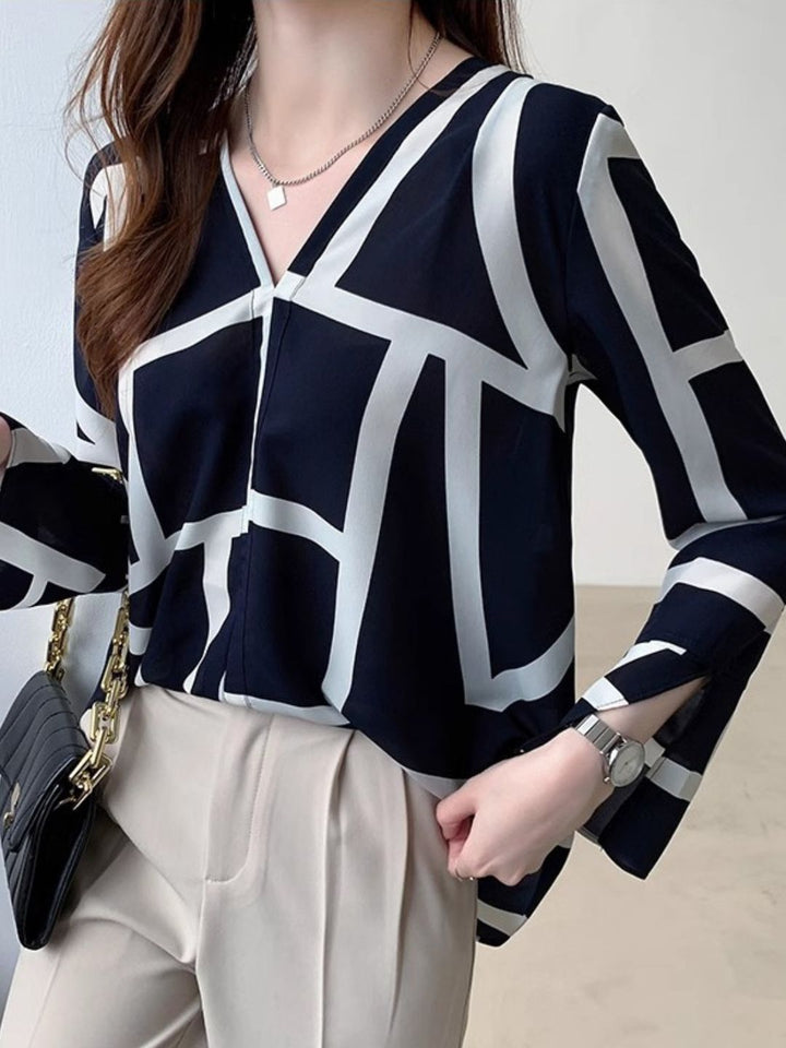 V-neck Fashionable Chiffon Shirt - Apricot