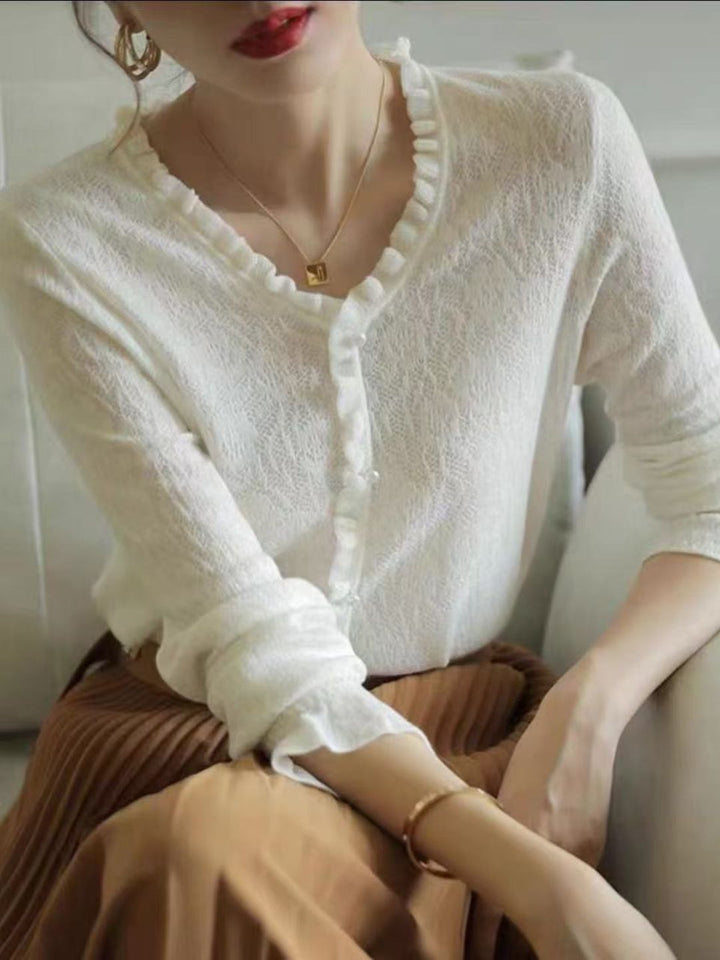 Hollow Fungus Lace V-Neck Top