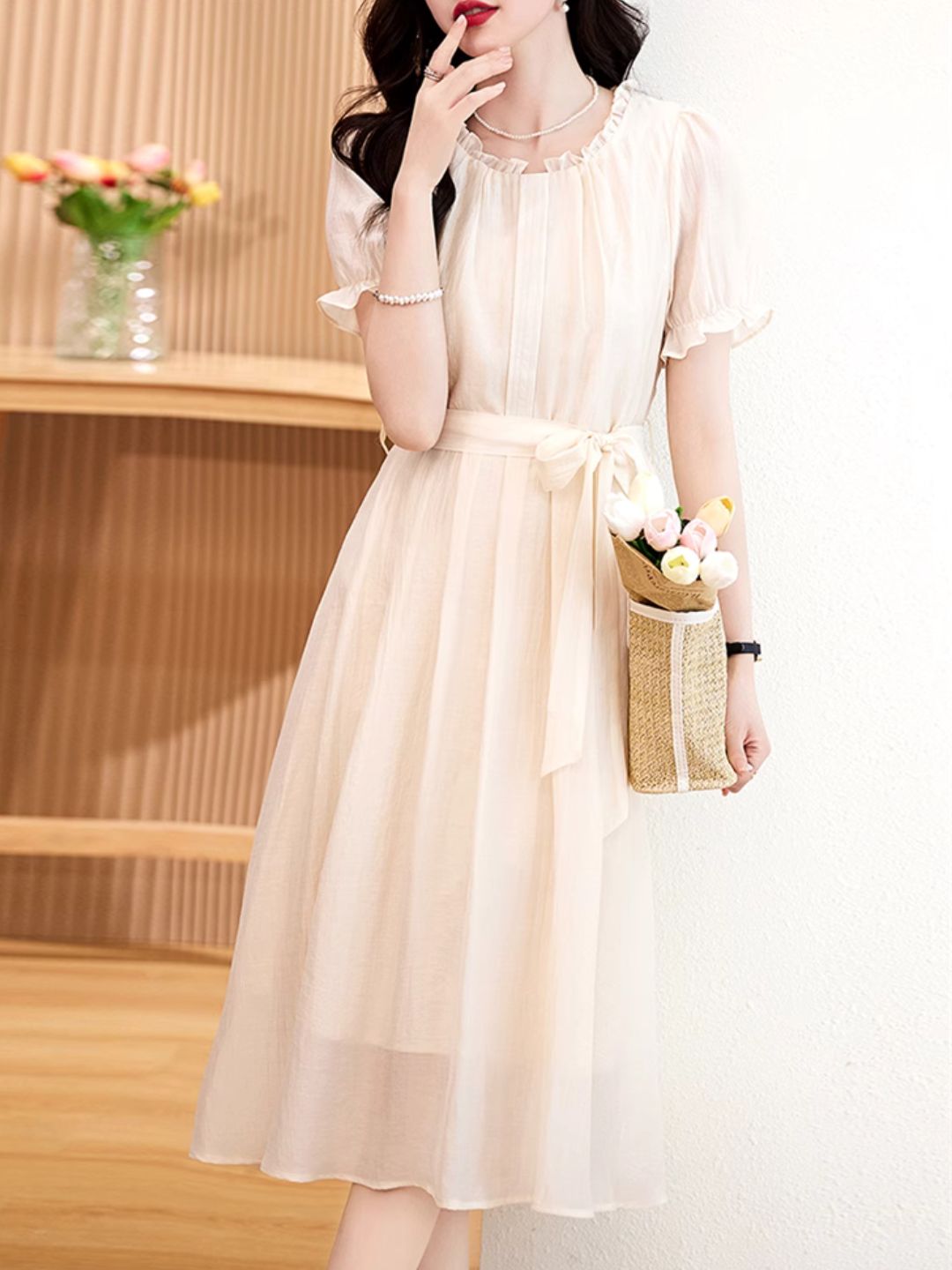 Elegant Slim Waist Dress - Black