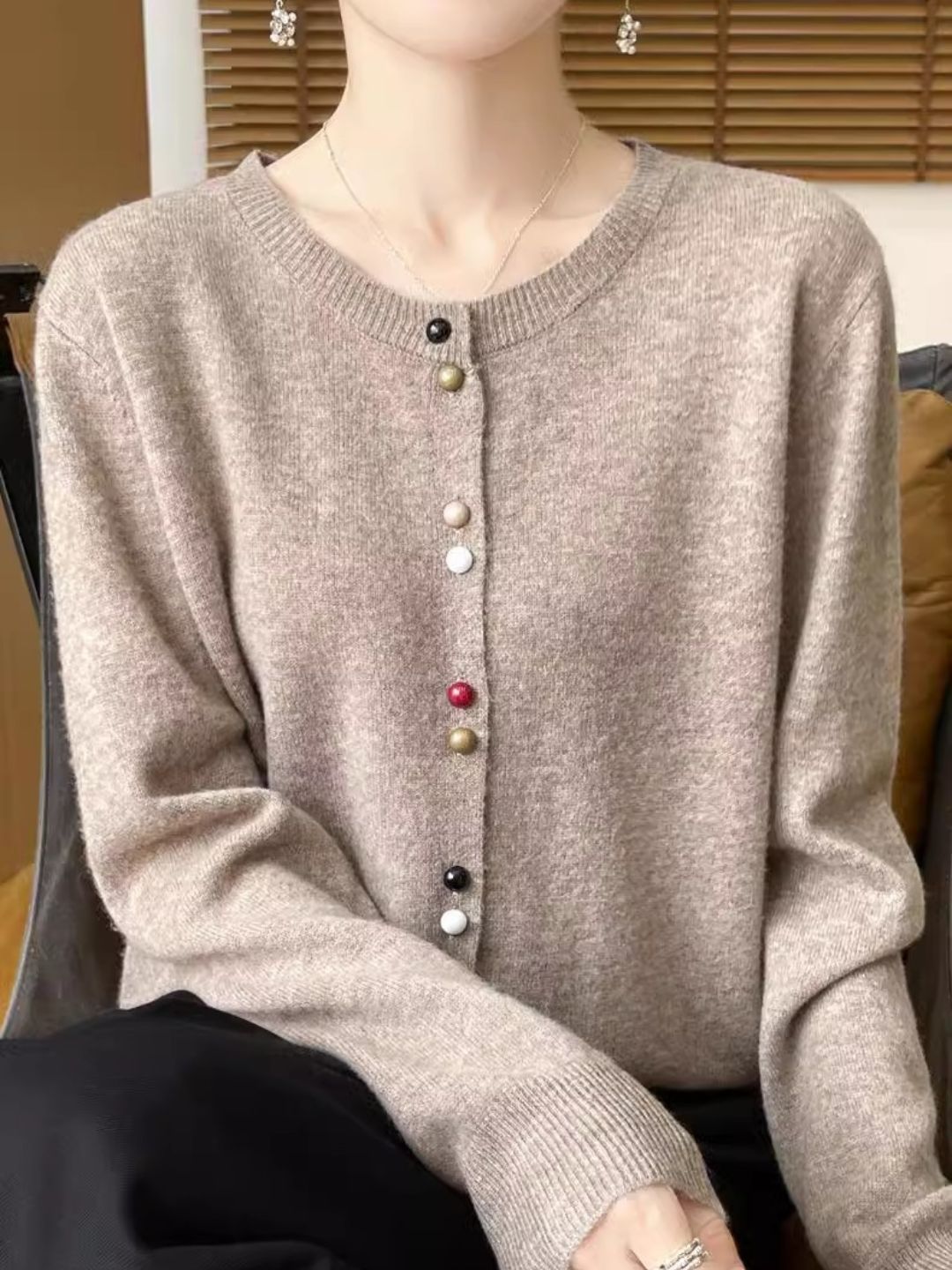 Crew Neck Solid Color Sweater