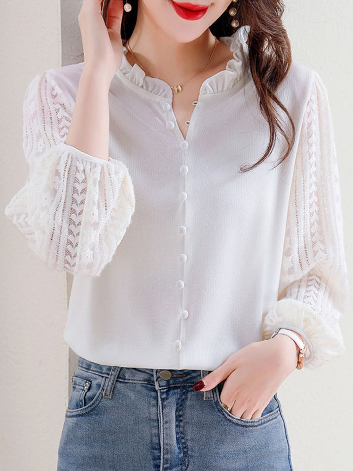 Elegant Lace Lantern Sleeve Top