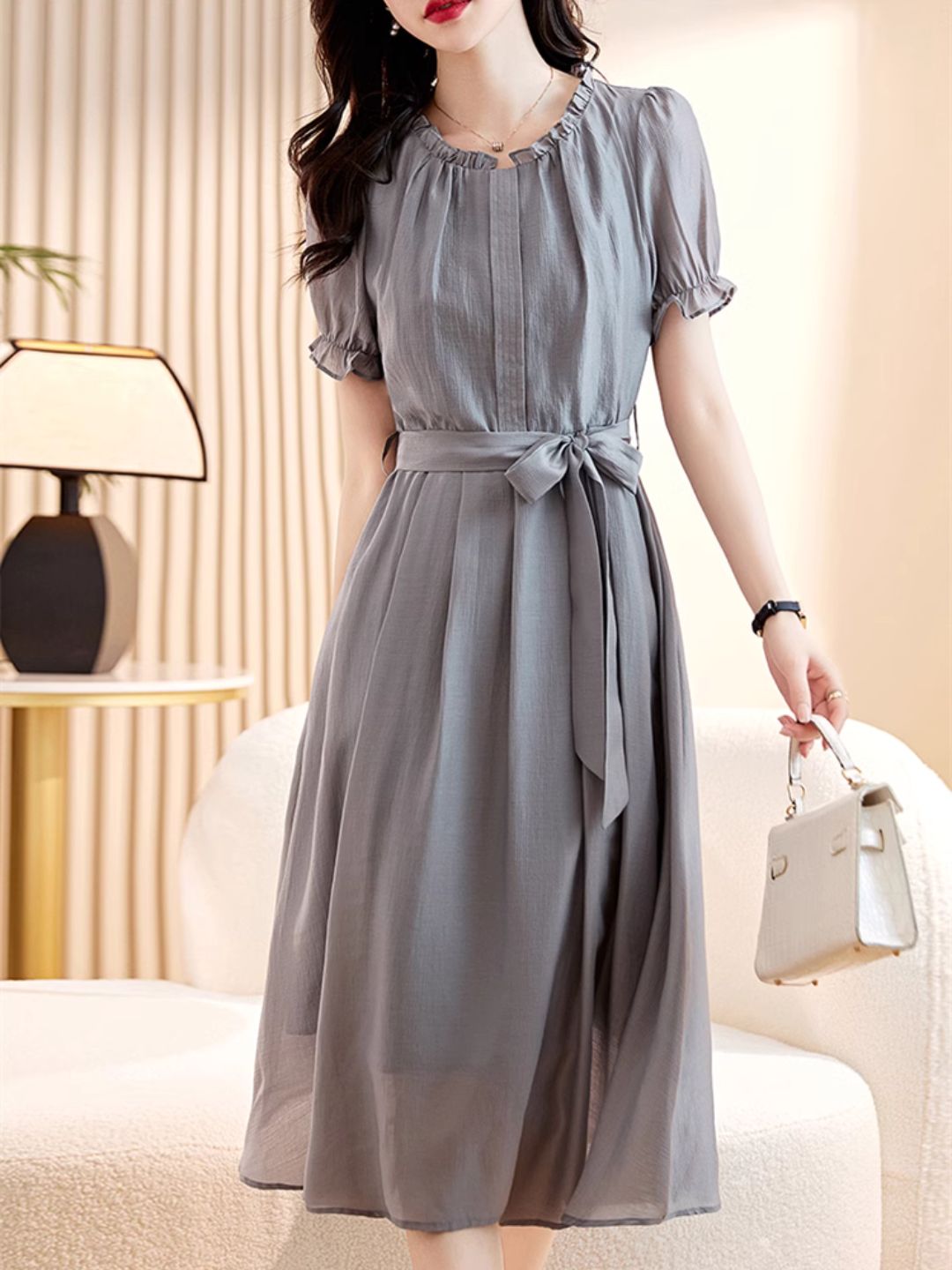Elegant Slim Waist Dress - Black