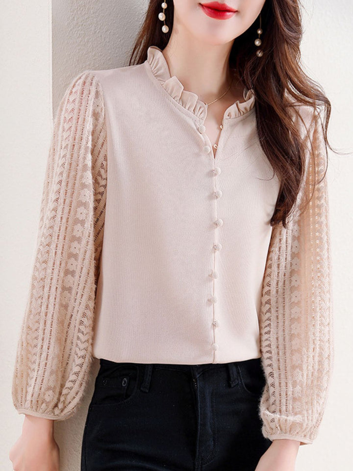 Elegant Lace Lantern Sleeve Top