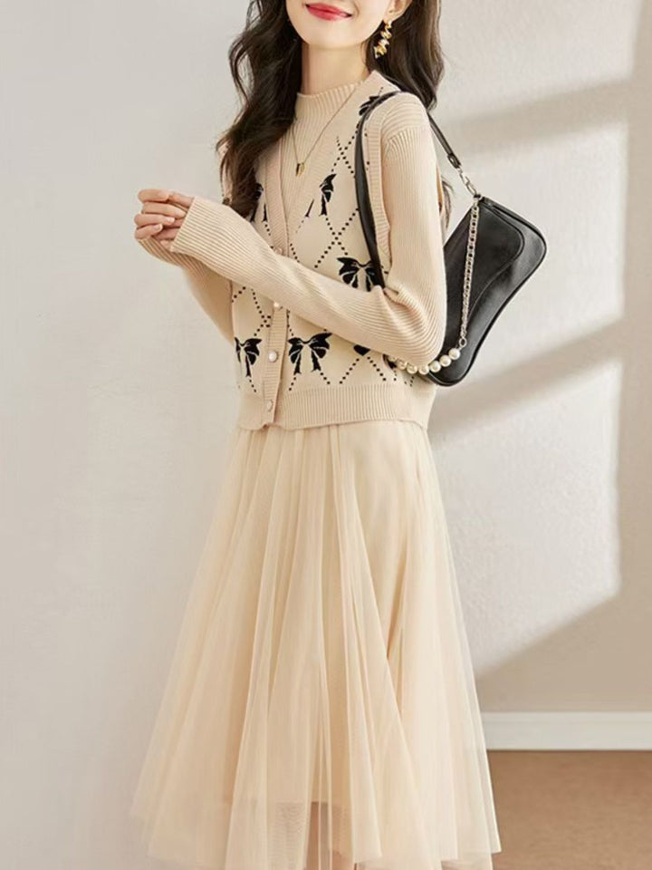 Fashion Knitted Two-piece Dress - Black