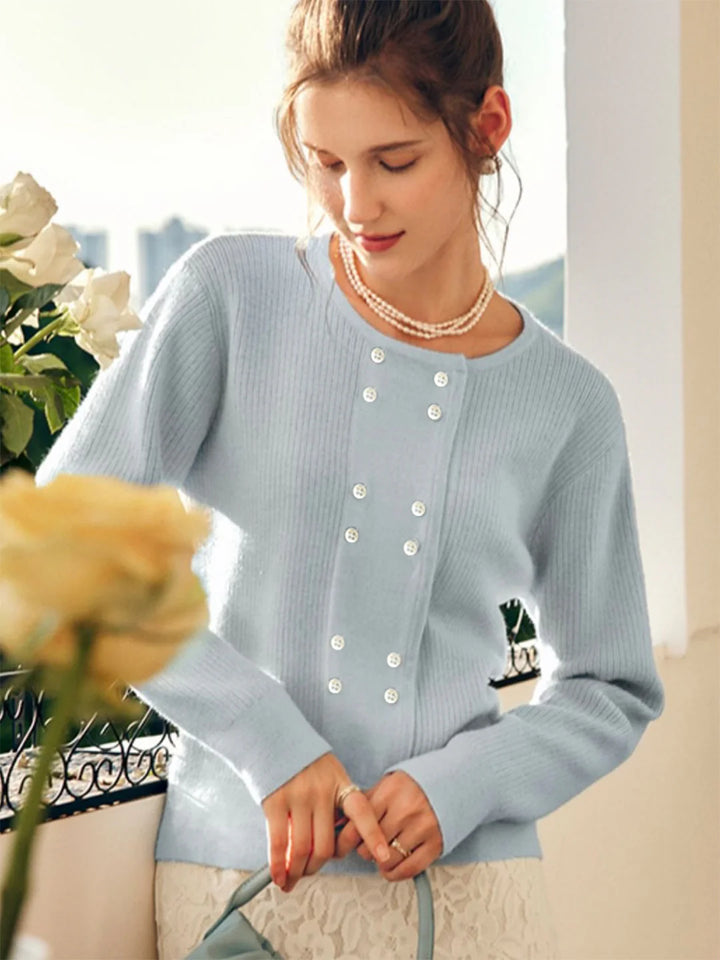 Double Breasted Knit Cardigan - Blue