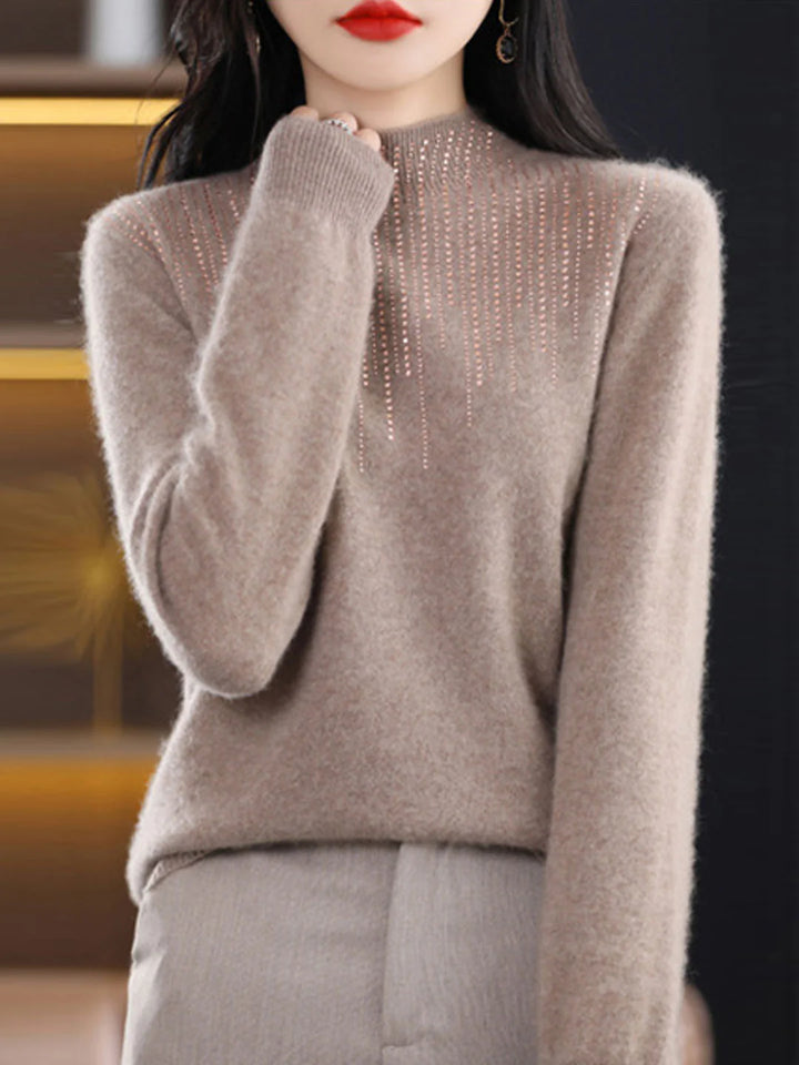 Clssic Crew Neck Diamond Knitted Sweater - Yellow
