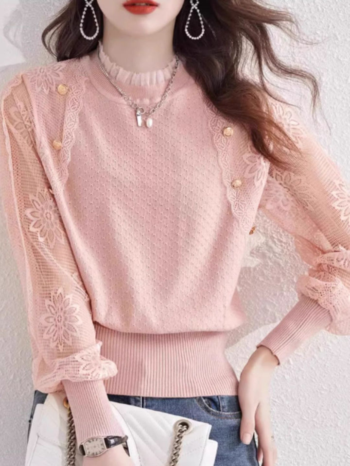 Chic Thin Lace Knitted Bottoming Sweater - Green