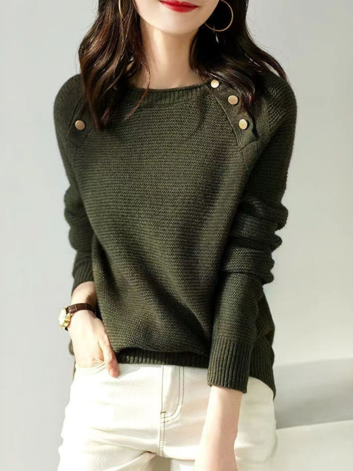 Retro Fashion Metal Button Sweater - Green