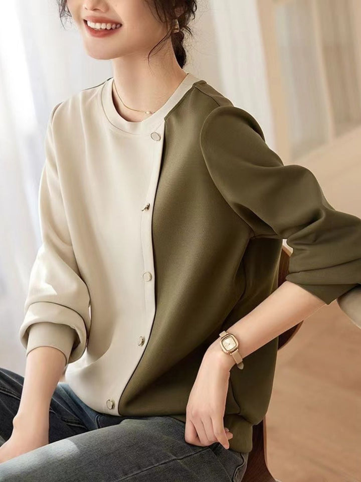 Round Neck Panelled Contrast Top