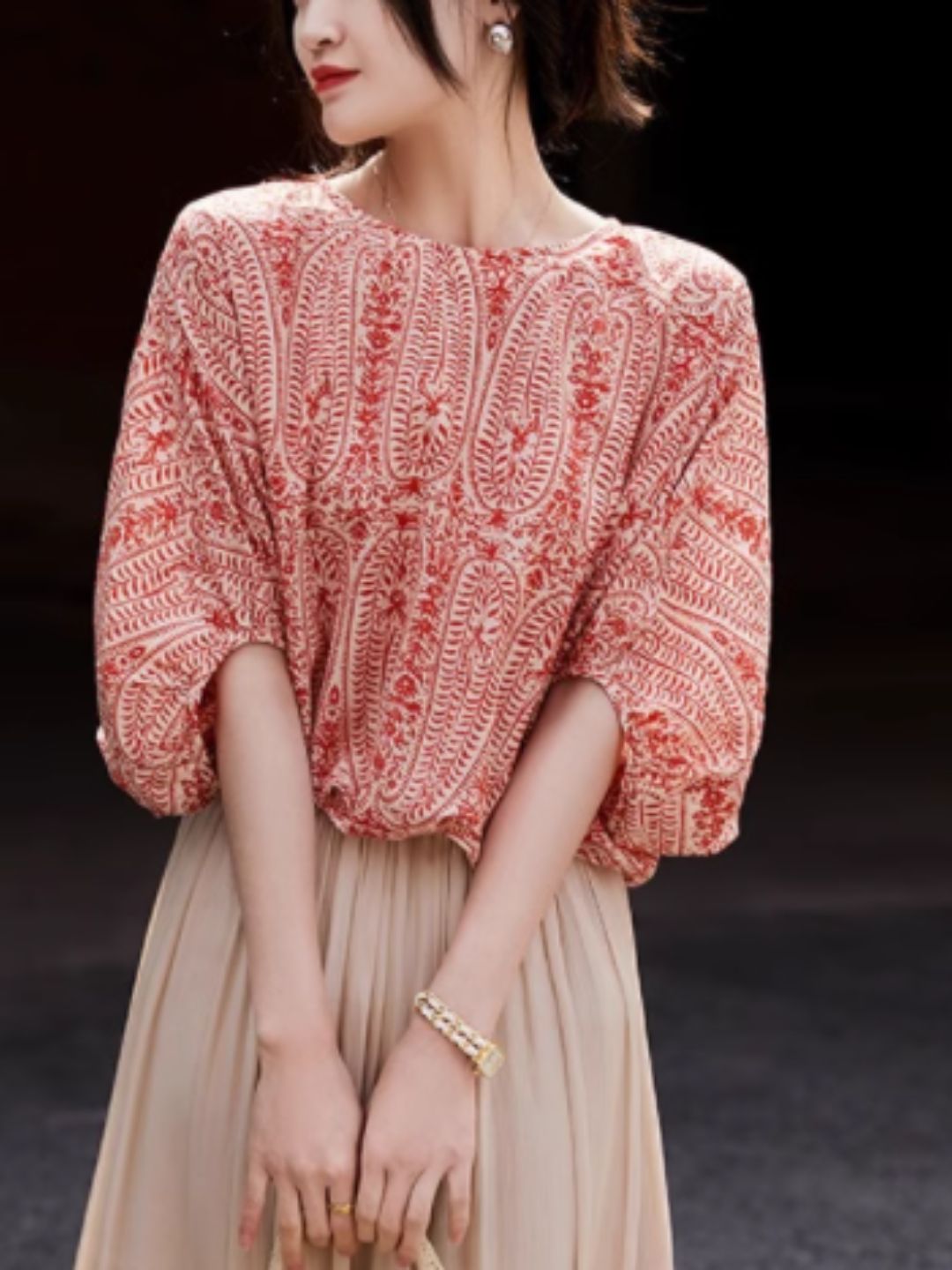 Casual Back Bow Printed Blouse