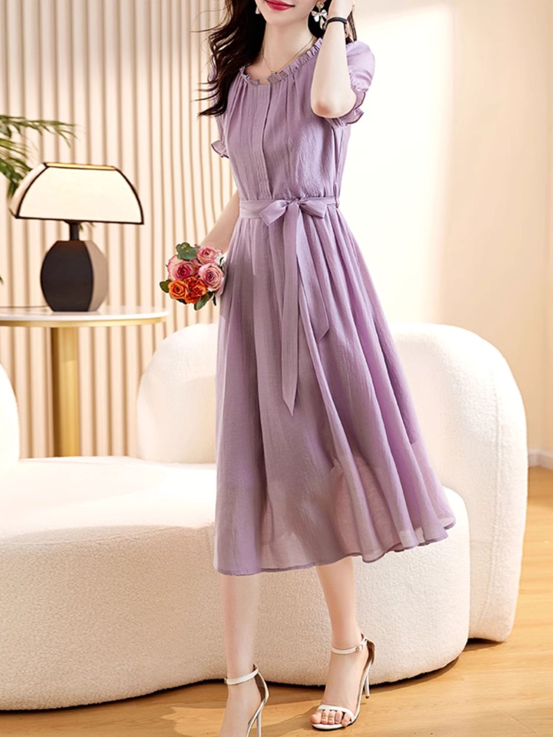 Elegant Slim Waist Dress - Black