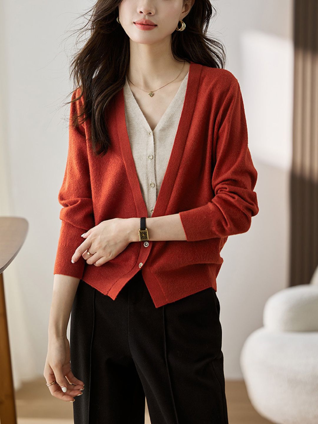 Colorblock Knitted Cardigan - Purple