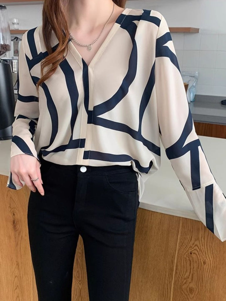 V-neck Fashionable Chiffon Shirt - Apricot