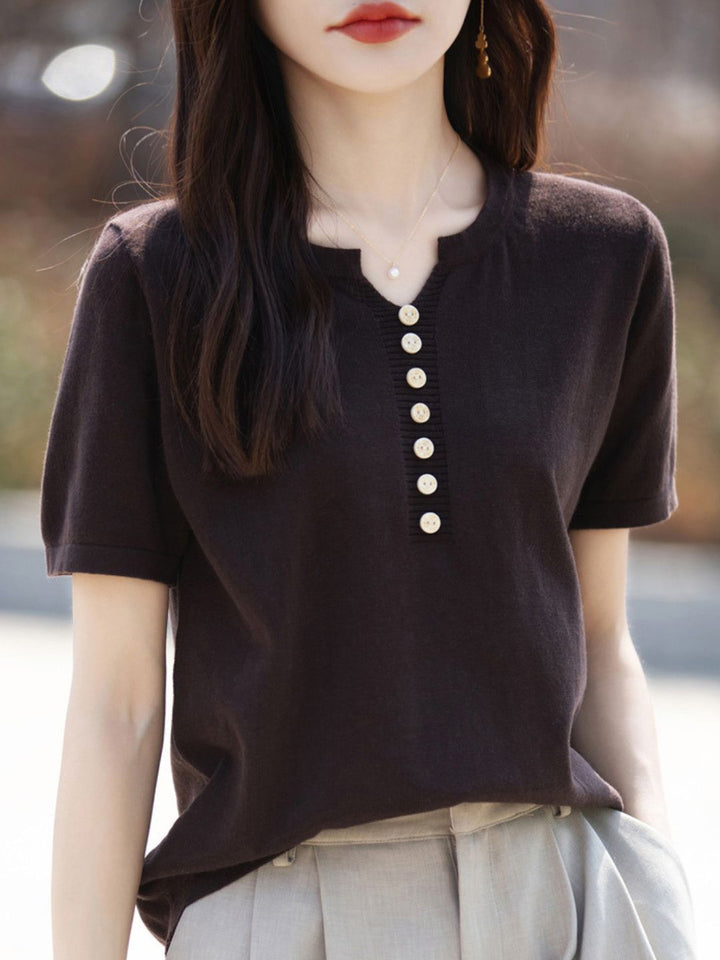 V-Neck Solid Color Loose Top - Pink