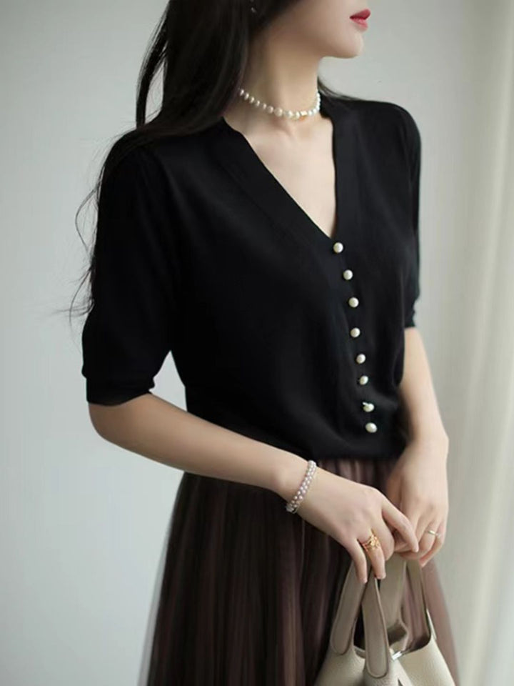V-neck Sweater Top - Green