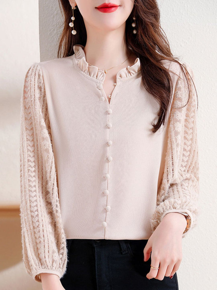 Elegant Lace Lantern Sleeve Top