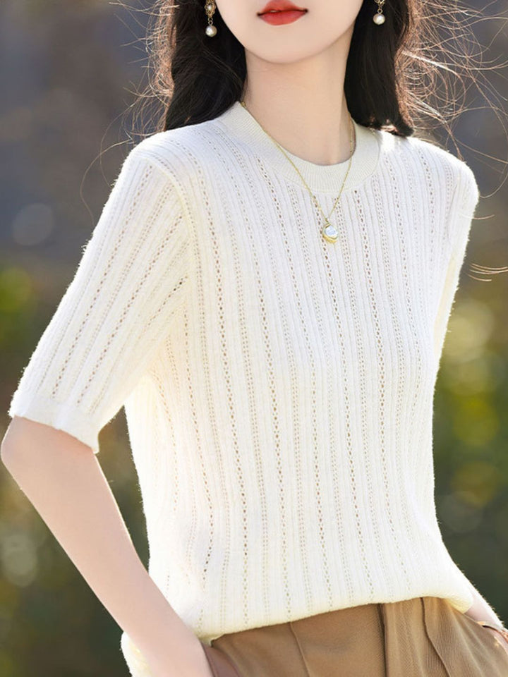 Solid Color Round Neck Thin Knitted Top