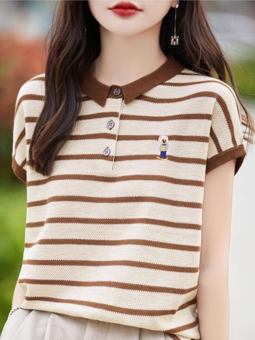 Contrast Stripe Polo Neck T-Shirt