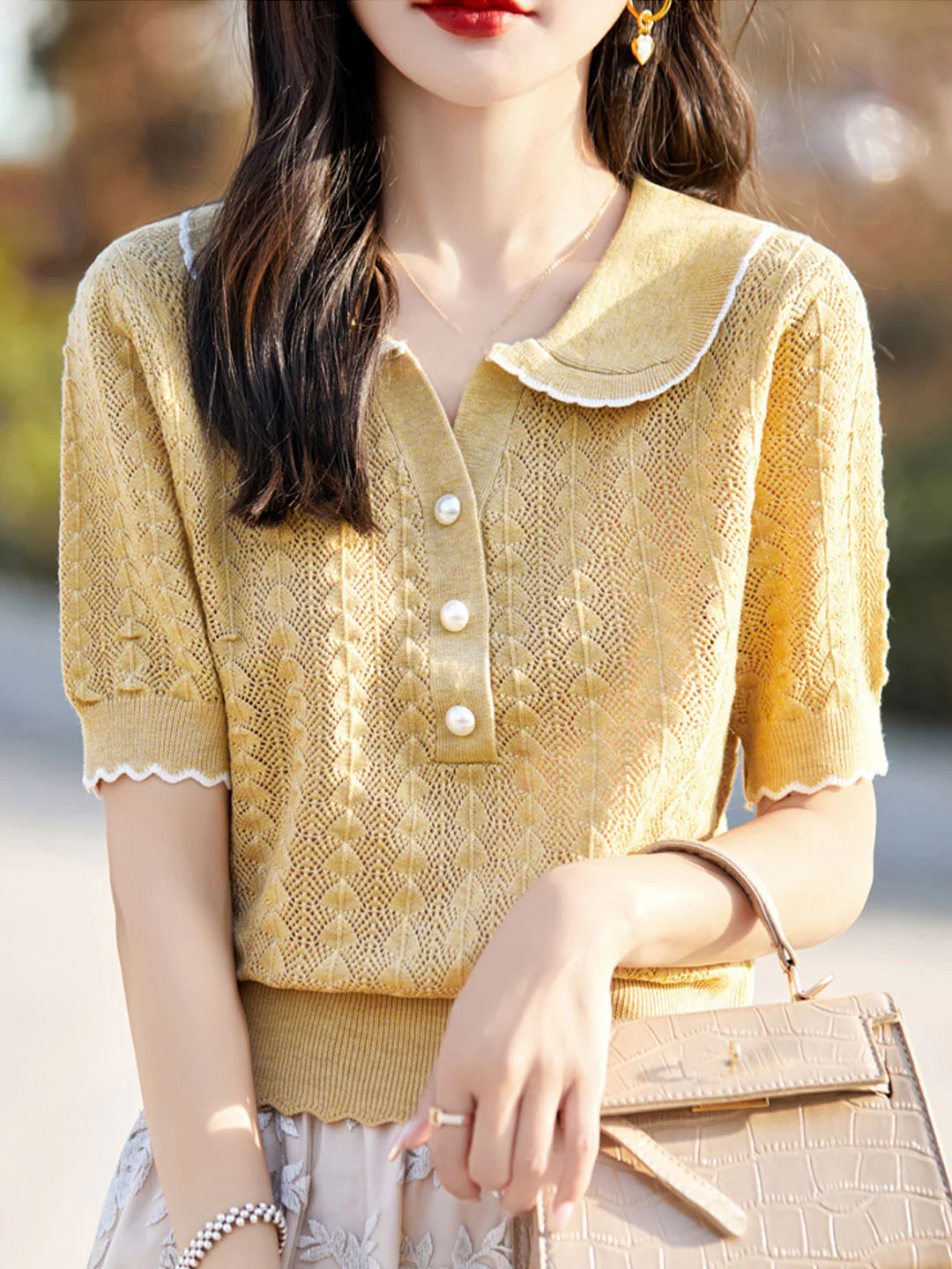 POLO Collar Hollow Short Sleeves