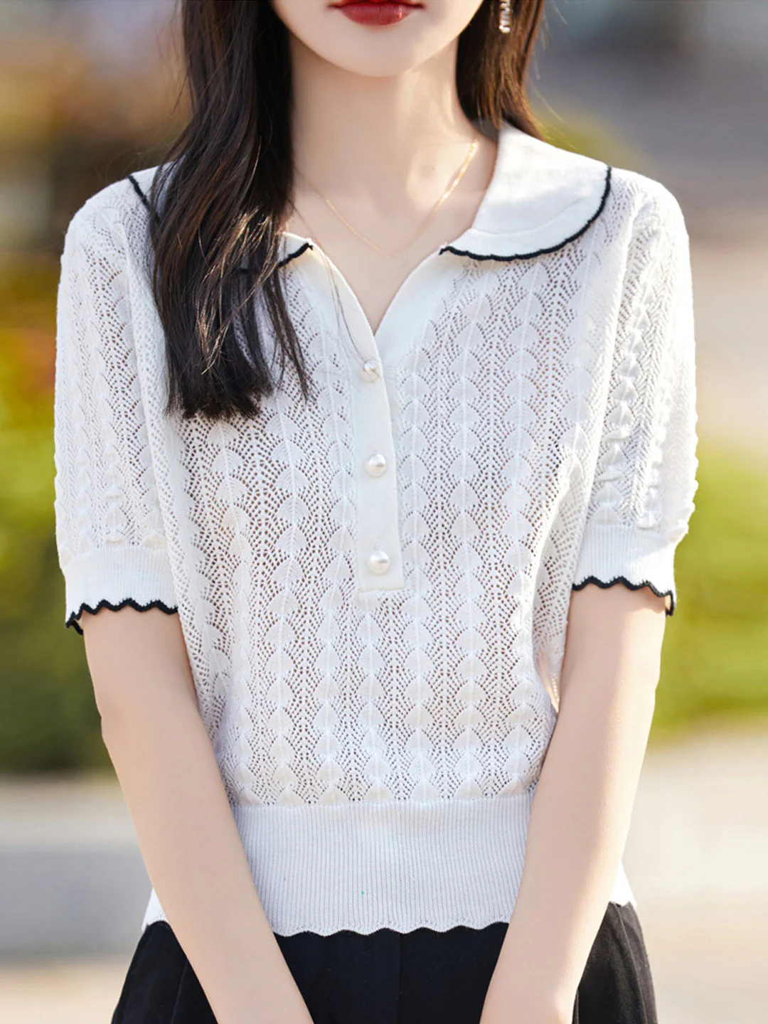 POLO Collar Hollow Short Sleeves -Yellow