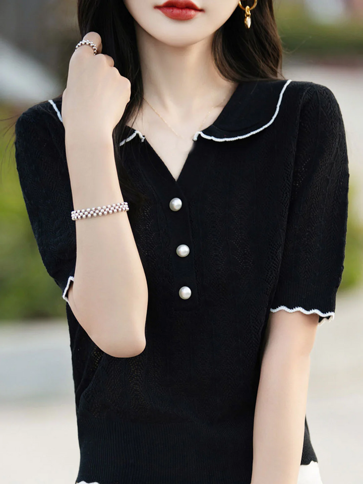 POLO Collar Hollow Short Sleeves -Yellow