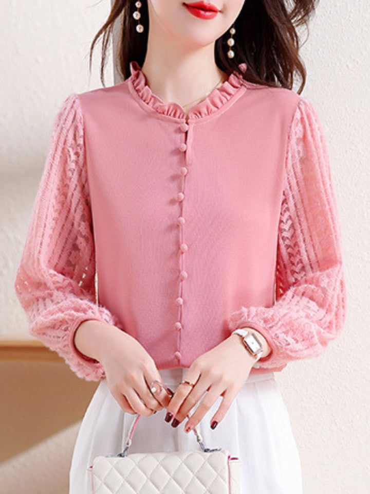 Elegant Lace Lantern Sleeve Top