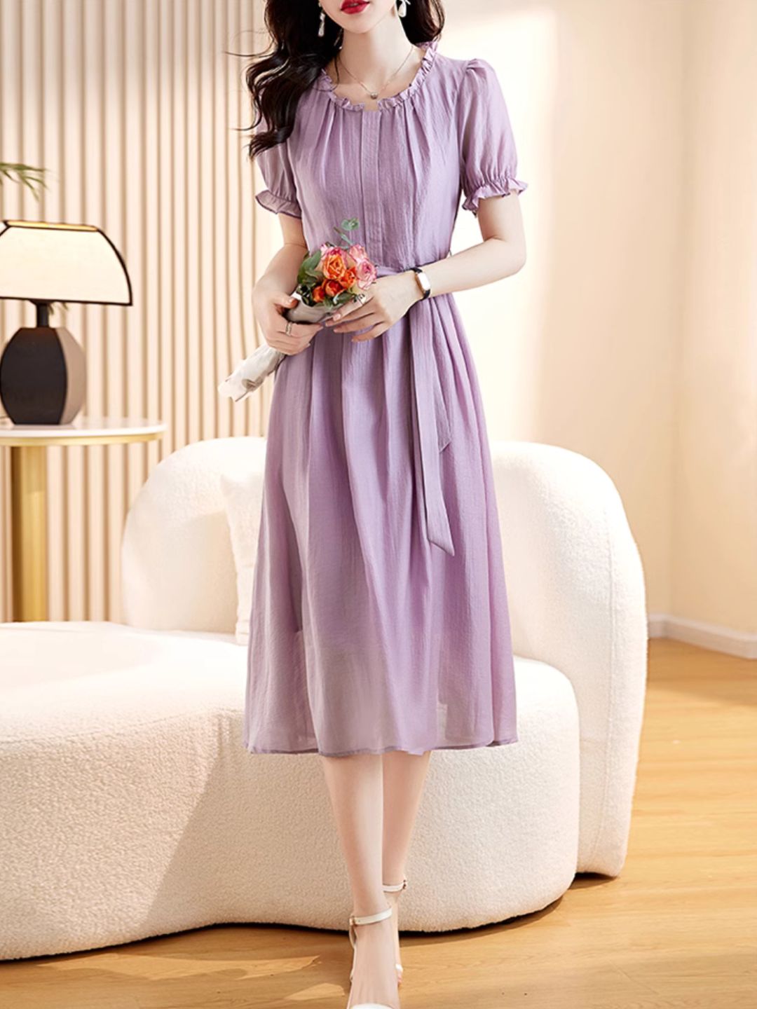 Elegant Slim Waist Dress - Black