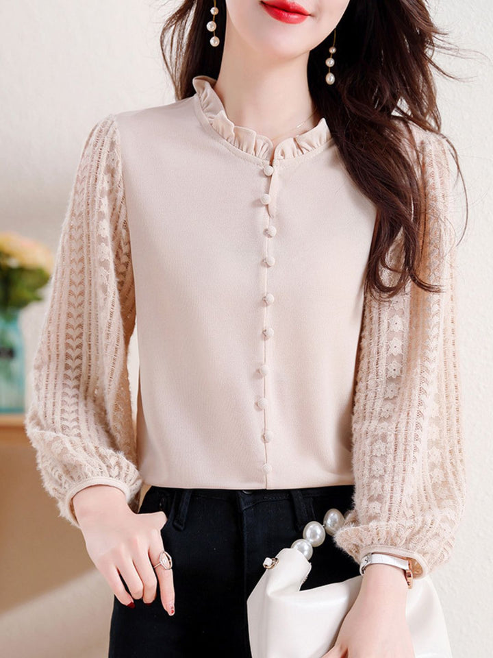 Elegant Lace Lantern Sleeve Top