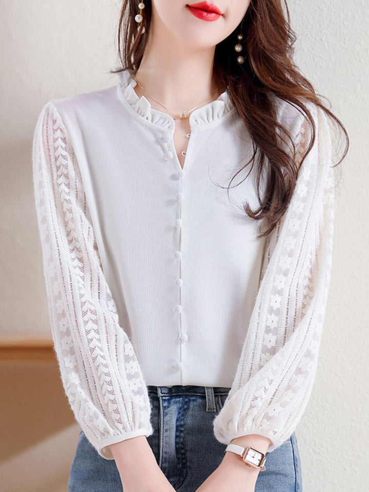 Elegant Lace Lantern Sleeve Top