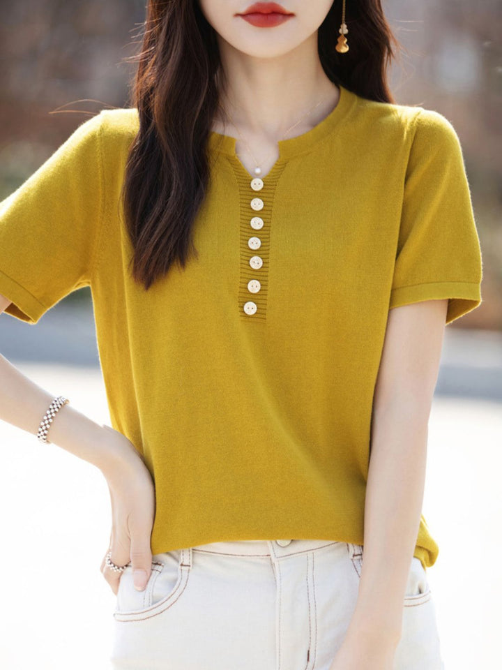 V-Neck Solid Color Loose Top - Pink